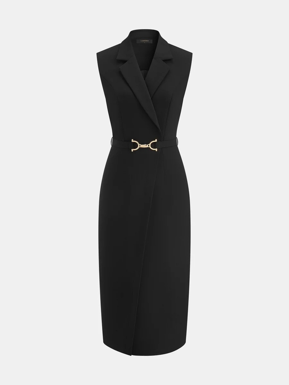Commense Lapel Sleeveless Belted Wrap Maxi Dress - Picture 2 of 16